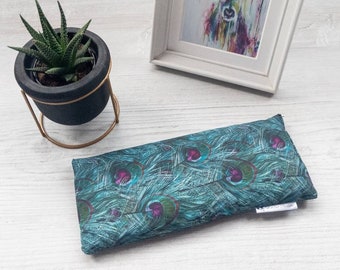 Stunning Peacock Feather Lavender & Flaxseed Yoga Eye Pillow | Weighted Acupressure and Aromatherapy Meditation Pillow for Relaxation