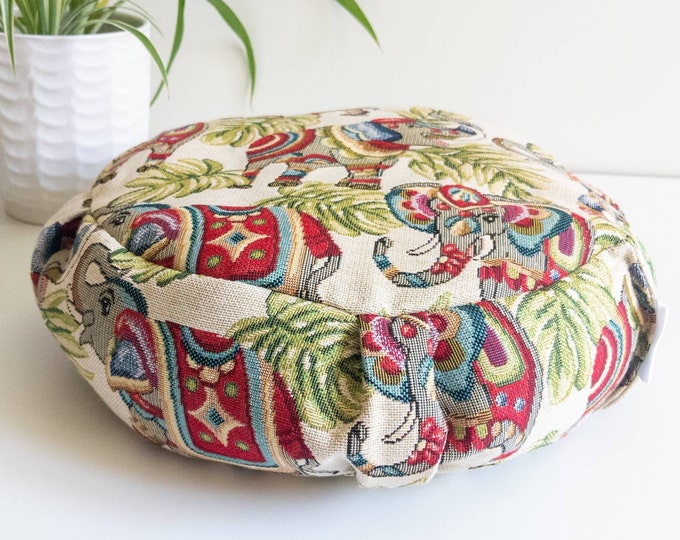 Elephant Organic Buckwheat Meditation Cushion | Yoga Cushion | Zafu | Floor Cushion | Boho Design