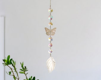 Butterfly & Feather Suncatcher | Crystal Sun Catcher | Stunning Silver Window or Wall Suncatcher | Crystal Healing Gift