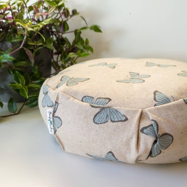 Meditation Cushion filled with Organic Buckwheat | Yoga Floor Cushion | Meditation Zafu | Beautiful Butterfly Design