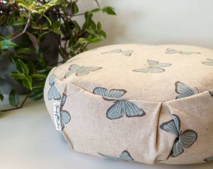 Meditation Cushion filled with Organic Buckwheat | Yoga Floor Cushion | Meditation Zafu | Beautiful Butterfly Design