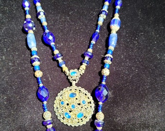 Blue Nomad Artisan Hand-Crafted Multi-Strand Blue and Silver Vintage Upcycled Jewelry Assemblage Necklace