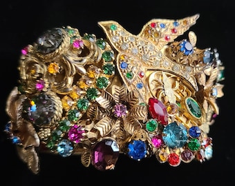 Bird vintage jewelry embellished brass cuff bracelet