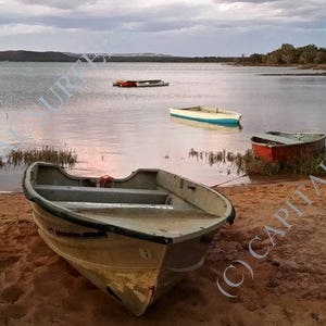 Boats at Sunset - Murchison River, Kalbarri, Western Australia Stock Image