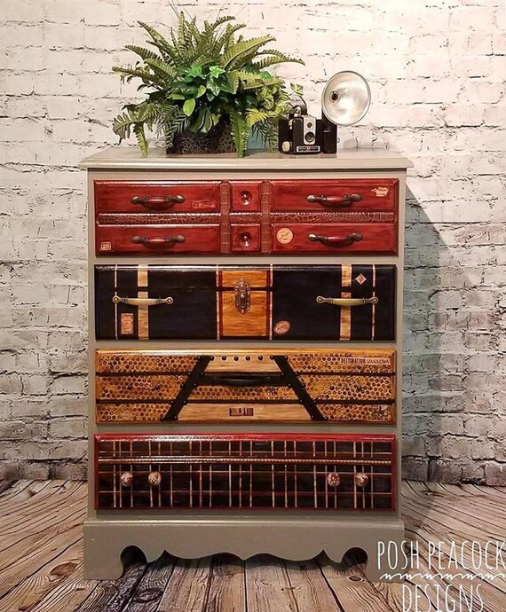 Custom Painted Stacked Suitcases Four Drawer Etsy