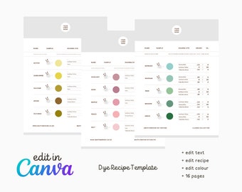 Dye Recipe Record Canva Template: Hand Dyeing Organizer (Printable)