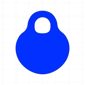 Könnte beinhalten: Blaues Kettlebell-Form vor einem weißen Gitterhintergrund. Das Kettlebell hat eine runde Basis und einen Griff. Die Farbe ist ein leuchtendes, sattes Blau.
