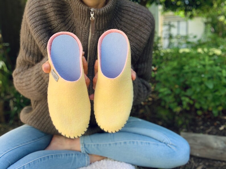 Lemon Yellow Cake Collection Felted Wool Slippers Artisan ...