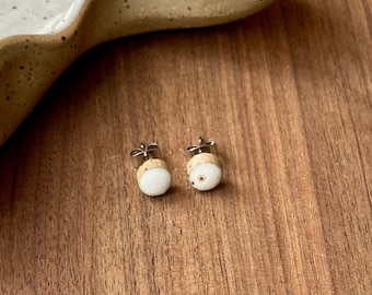 7mm Speckled white earring studs - White stud earrings - oil diffusing earrings - boho earrings - bridesmaid gift - boho studs -gift for her