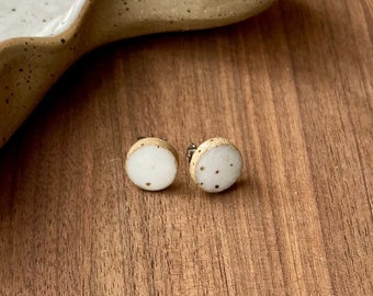 11 mm Speckled white earring studs - White stud earrings - oil diffusing earrings - boho earrings -bridesmaid gift -boho studs -gift for her
