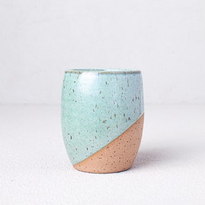 Angle Dipped Curved Tumbler in Turquoise - stemless wine tumbler - handleless mug - handmade pottery - Salt of the Earth Pottery