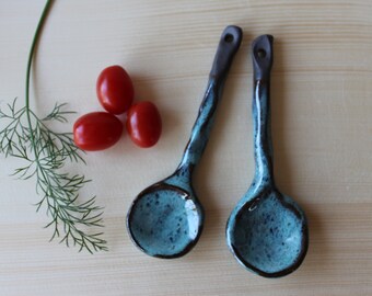 Caviar Spoons with Round Handle Water Buffalo Horn Spoons 7 Inch Set of 6 pieces Sugar Seasoning Salt Spoons