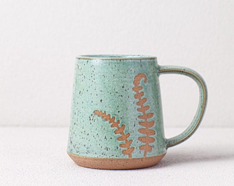 Turquoise Fiddlehead Fern Mug - Fern pottery mug - Salt of the Earth Pottery