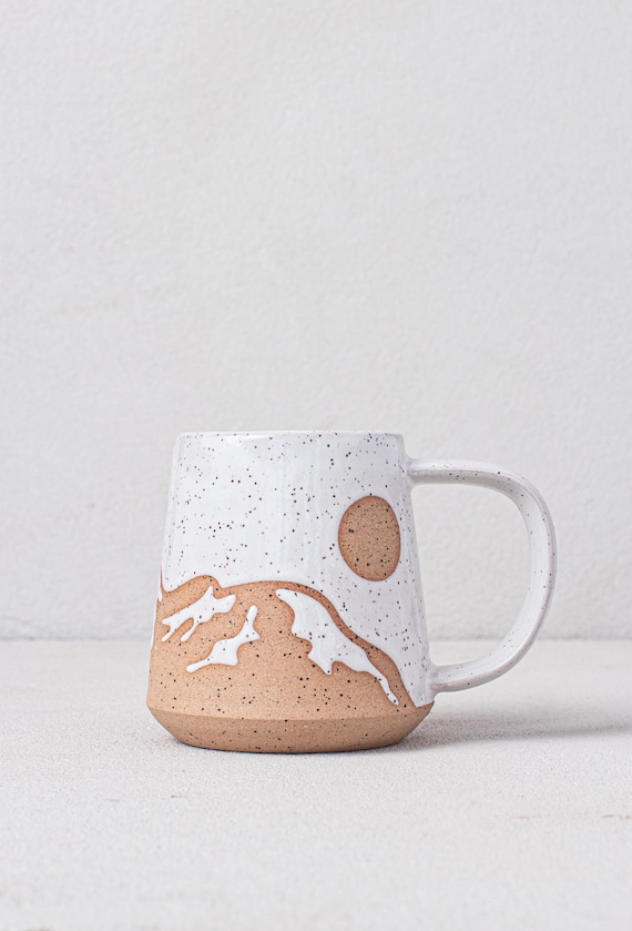 Mountain mug - mountain pottery - moon mug - handmade mug - Salt of the Earth Pottery