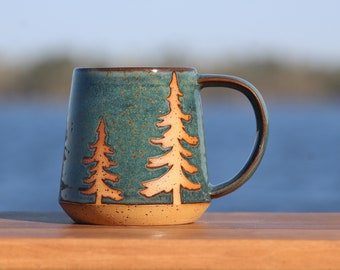 Spruce tree mug - Evergreen tree mug - Pine tree mug - Christmas mug - Christmas tree mug- Salt of the Earth NC Pottery