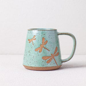 Dragonfly mug - dragonfly pottery - large handle mug - handmade pottery mug - best friend mug -Salt of the Earth NC Pottery