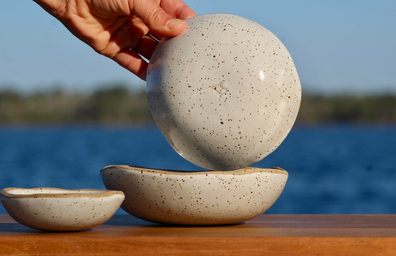 Speckled White Nesting Bowls Organic rim nesting bowls Handmade pottery bowls Pottery nesting bowls Salt of the Earth NC image 5