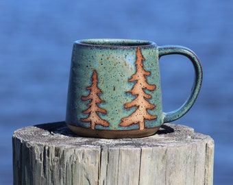 Spruce tree mug - Evergreen tree mug - Christmas mug - Christmas tree mug- Salt of the Earth NC Pottery