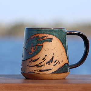 Ocean Wave Mug - Surf Mug - Blue Wave Mug - Coastal living mug - husband gift - boyfriend gift - Salt of the Earth NC Pottery