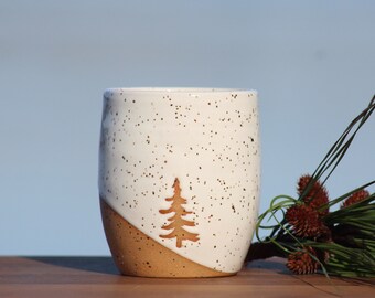 Tree tumbler - Winter tumbler -Christmas tree tumbler- holiday bourbon- wine tumbler - handleless mug-handmade pottery-Salt of the Earth NC