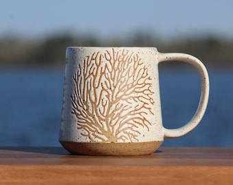 Fan Coral Mug - Coastal Living Mug - seaside mug - beach house mug - Sea Whip pottery - Salt of the Earth Pottery