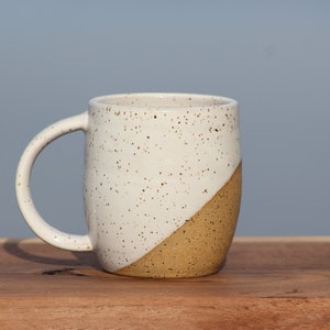 White angle dipped mug - speckled clay mug - coastal pottery mug - best friend mug - modern mug - Salt of the Earth