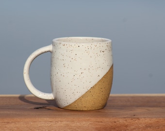 White angle dipped mug - speckled clay mug - coastal pottery mug - best friend mug - modern mug - Salt of the Earth