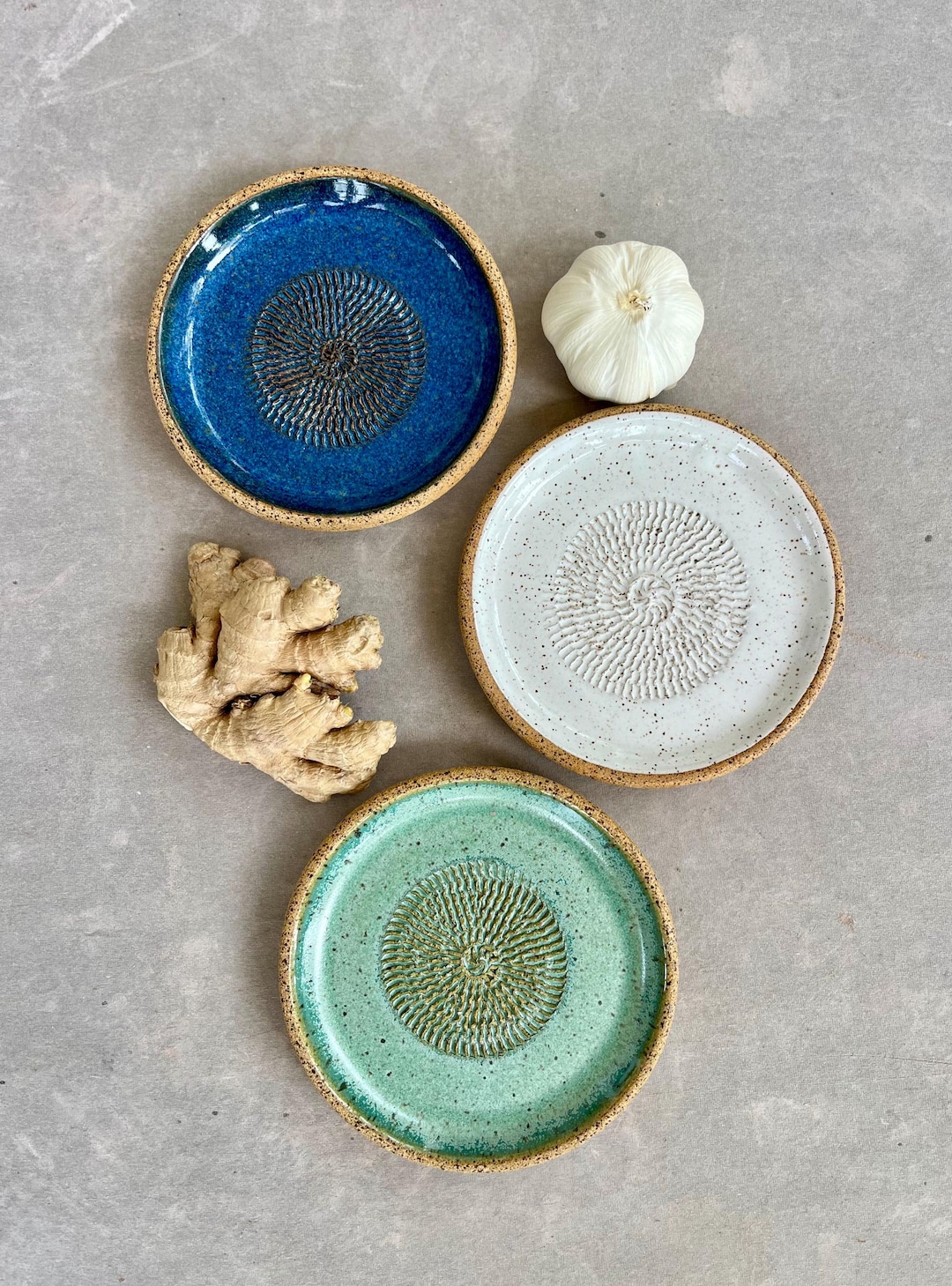 Garlic Grater - Ginger Grater - pottery grater - housewarming gifts - seaside home - coastal living- Salt of the Earth NC Pottery - Speckled white