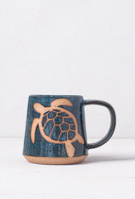 Sea Turtle Mug - Ocean life mug - sea turtle gift - handmade pottery mug- coastal home -Salt of the Earth NC Pottery