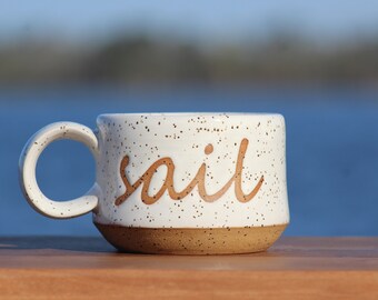 Sail mug - speckled clay mug - coastal pottery mug - best friend mug - nautical mug - Salt of the Earth