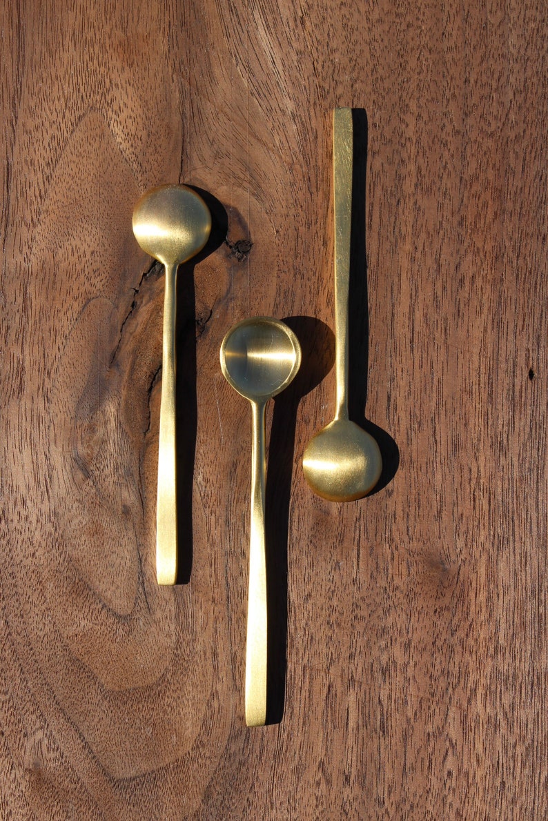 Gold Spoon brass spoon small gold spoon tapas spoon gold tea cup spoon gold app spoon Salt of the Earth Pottery image 2