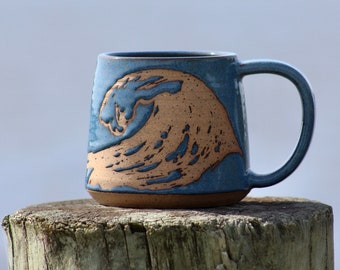 Ocean Wave Mug - Surf Mug - Blue Wave Mug - Mug for Dad - Anniversary mug - Salt of the Earth Pottery