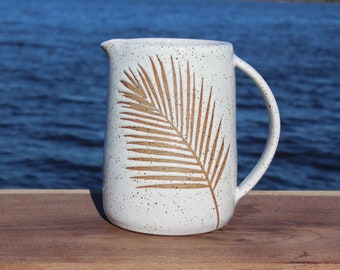 White palm pitcher - stoneware pottery pitcher - modern pottery pitcher - coastal pottery - Salt of the Earth NC Pottery