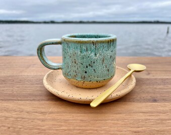 Sea foam Teal Espresso Mug - Kids Mug - Stoneware Espresso Mug -Ceramic Espresso Mug-small handmade pottery mug -Salt of the Earth Pottery