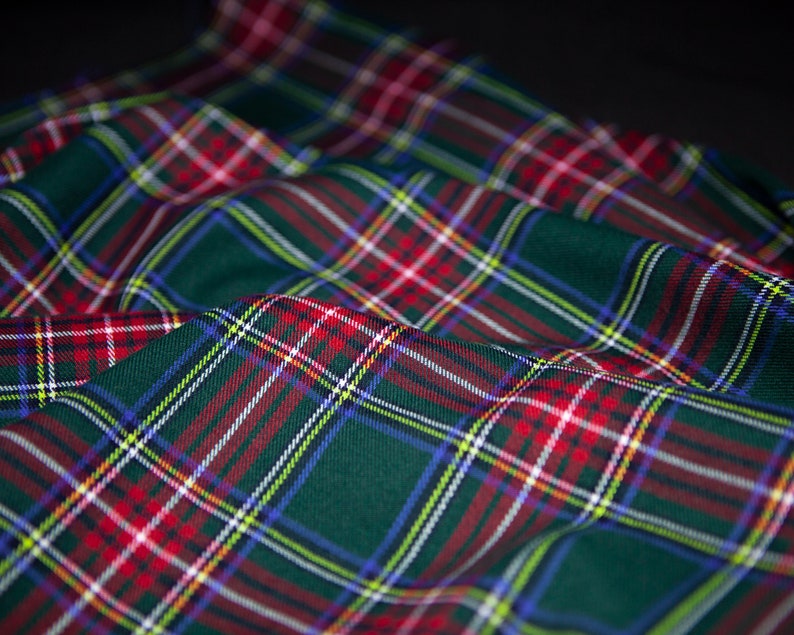 Green plaid fabric by yard. Dark green tartan fabric by meter. Etsy