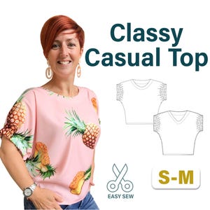 Blouse Pattern for Classy Summer Top | Round Neck and V Neck Top Pattern | Digital PDF Easy Sewing Patterns for Women | US 2-8