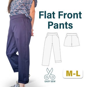 Flat Fronted Women&#39;s Sewing Pattern Pants – Straight or Taper Leg Linen Pants Pattern | Easy Trousers Pattern | Digital Download | US 8 - 16
