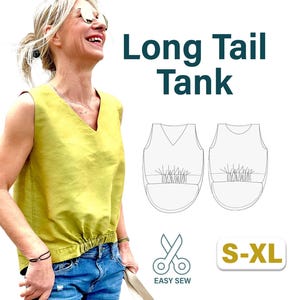 Tank Top Sewing Pattern with Flattering Long Tail | Women&#39;s Sleeveless Linen Top Pattern | Summer PDF Digital Sewing Patterns | US 2-20