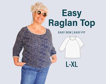 Blouse Sewing Pattern: Raglan Sleeve Top (US 14-20) (Digital Download)