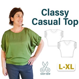 Blouse Pattern for Classy Summer Top | Round Neck and V Neck Top Pattern | Digital PDF Easy Sewing Patterns for Women | US 14-20