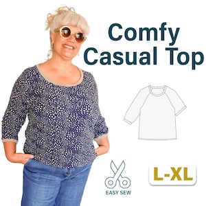 Comfy Casual Blouse Pattern - Everyday Top Women Sewing Pattern | Long Sleeve and 3/4 Sleeve Pattern | Digital Sewing Patterns | US 14-20