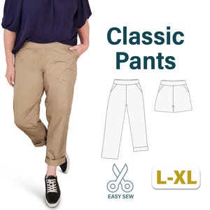 Easy Pants Sewing Pattern: Wide, Straight, or Tapered Leg (Digital Download, US 14-20)