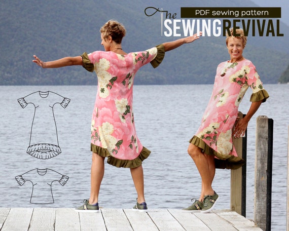Fernbird Dress medium, PDF Sewing Pattern, DIGITAL DOWNLOAD, Dress Pattern,  Womens Sewing Pattern, Frill Dress, the Sewing Revival 