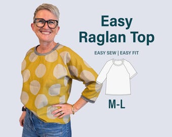 Raglan Sleeve Blouse Sewing Pattern: Long & 3/4 Sleeves (Digital Download, US 8-14