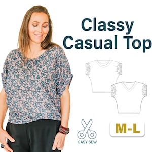 Blouse Pattern for Classy Summer Top | Round Neck and V Neck Top Pattern | Digital PDF Easy Sewing Patterns for Women | US 8-16