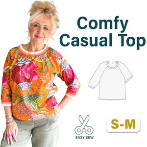 Comfy Casual Blouse Pattern - Everyday Top Women Sewing Pattern | Long Sleeve and 3/4 Sleeve Pattern | Digital Sewing Patterns | US 2-8