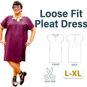 Patron de couture de robe en lin : dos plissé, option encolure en V (téléchargement numérique PDF, États-Unis 14-20
