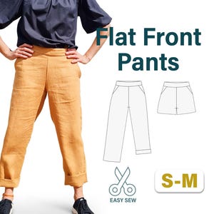 Linen Pants Sewing Pattern: Flat Front Trousers, US 2-8 (Digital Download)
