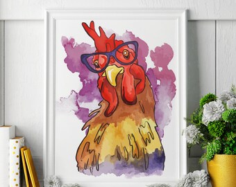 Rooster - Watercolor Painting - Rooster Art - Rooster Painting - Rooster Print - Rooster Fine Art Print