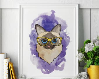 Siamese Cat - Watercolor Painting - Siamese Cat Art - Siamese Cat Painting - Siamese Cat Print - Animal Watercolor Print